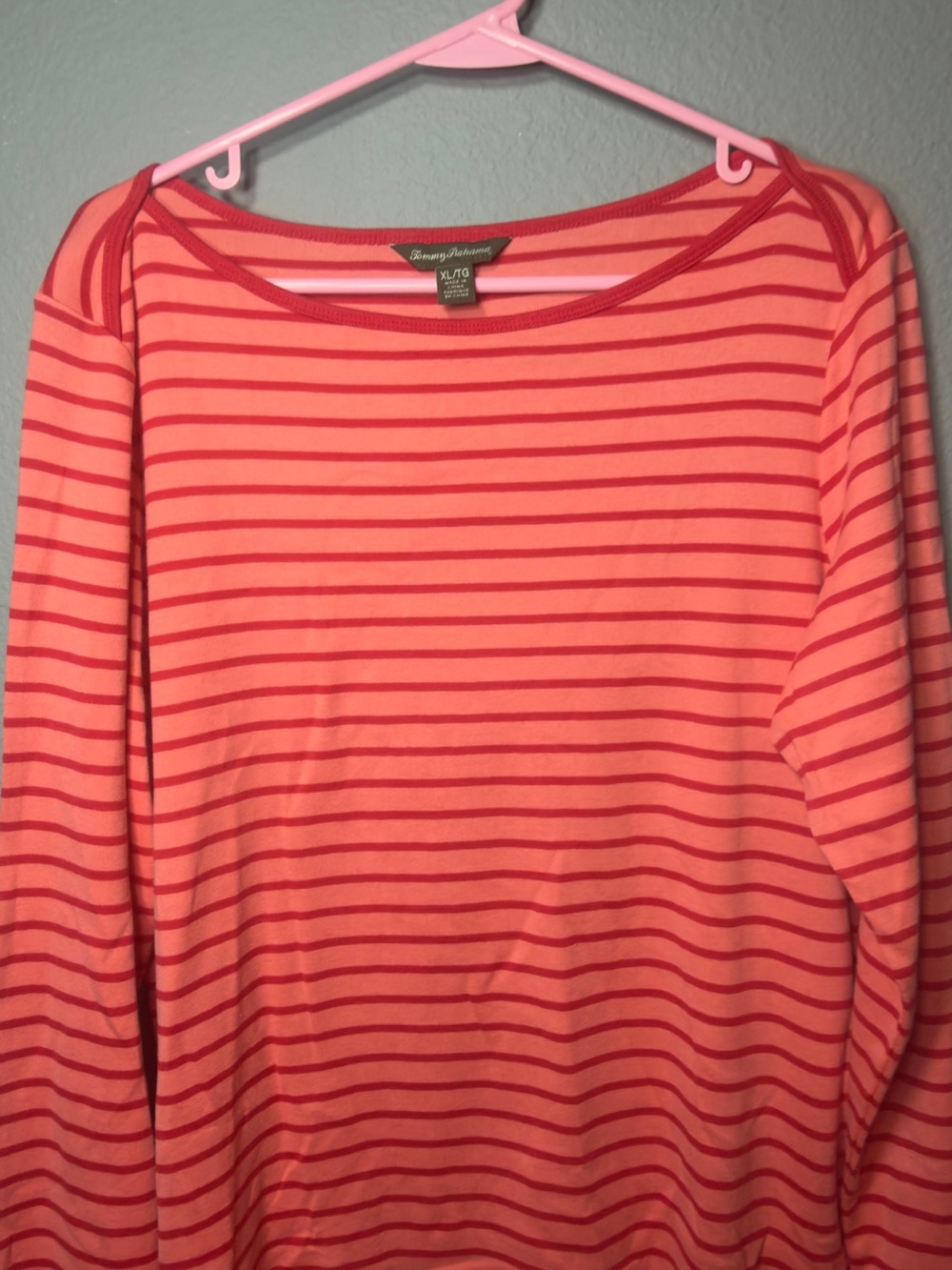 Tommy Bahama Coral with Pink Stripe Long Sleeve Tee
